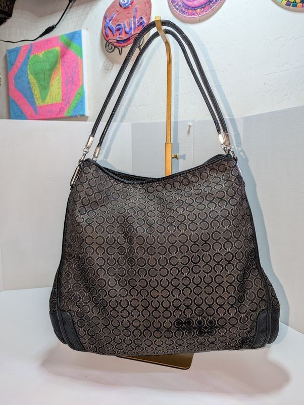 Coach Madison Phoebe Op Art fabric Shoulder Shoulder Bag Black/ Grey lot15