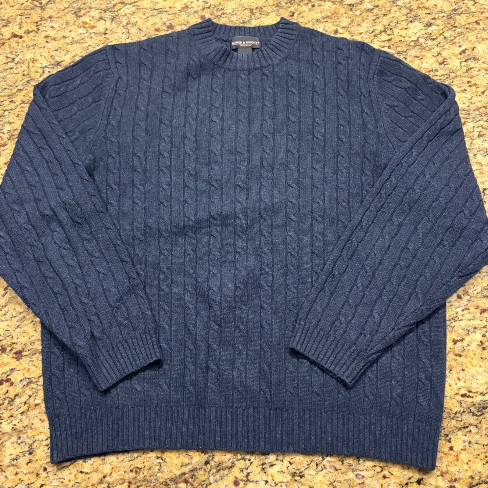Bowen & Wright Mens Large Navy Blue Merino Wool Cashmere Cable Knit Sweater L