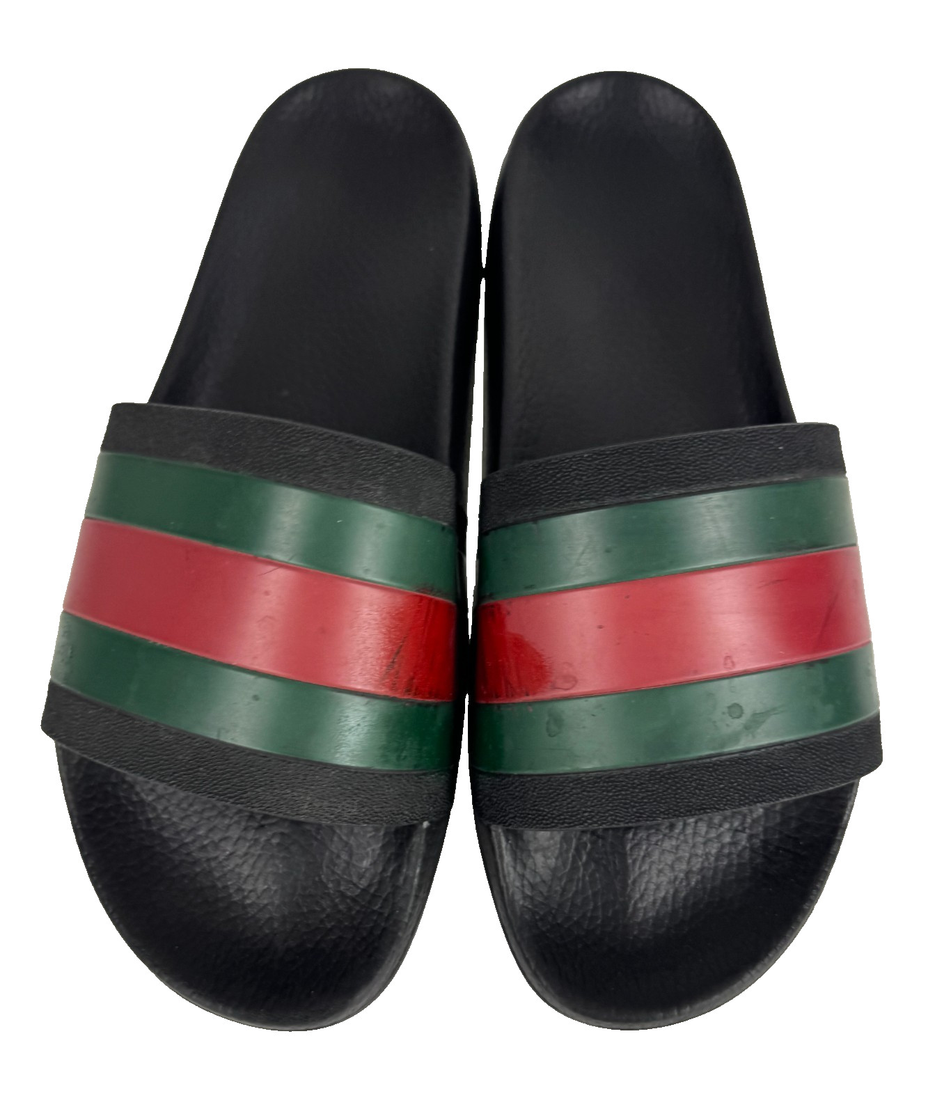 $510 Gucci Auth Men Black Web Rubber Pool Slides 9.5 US 9 UK 43 EU Sandals Shoes