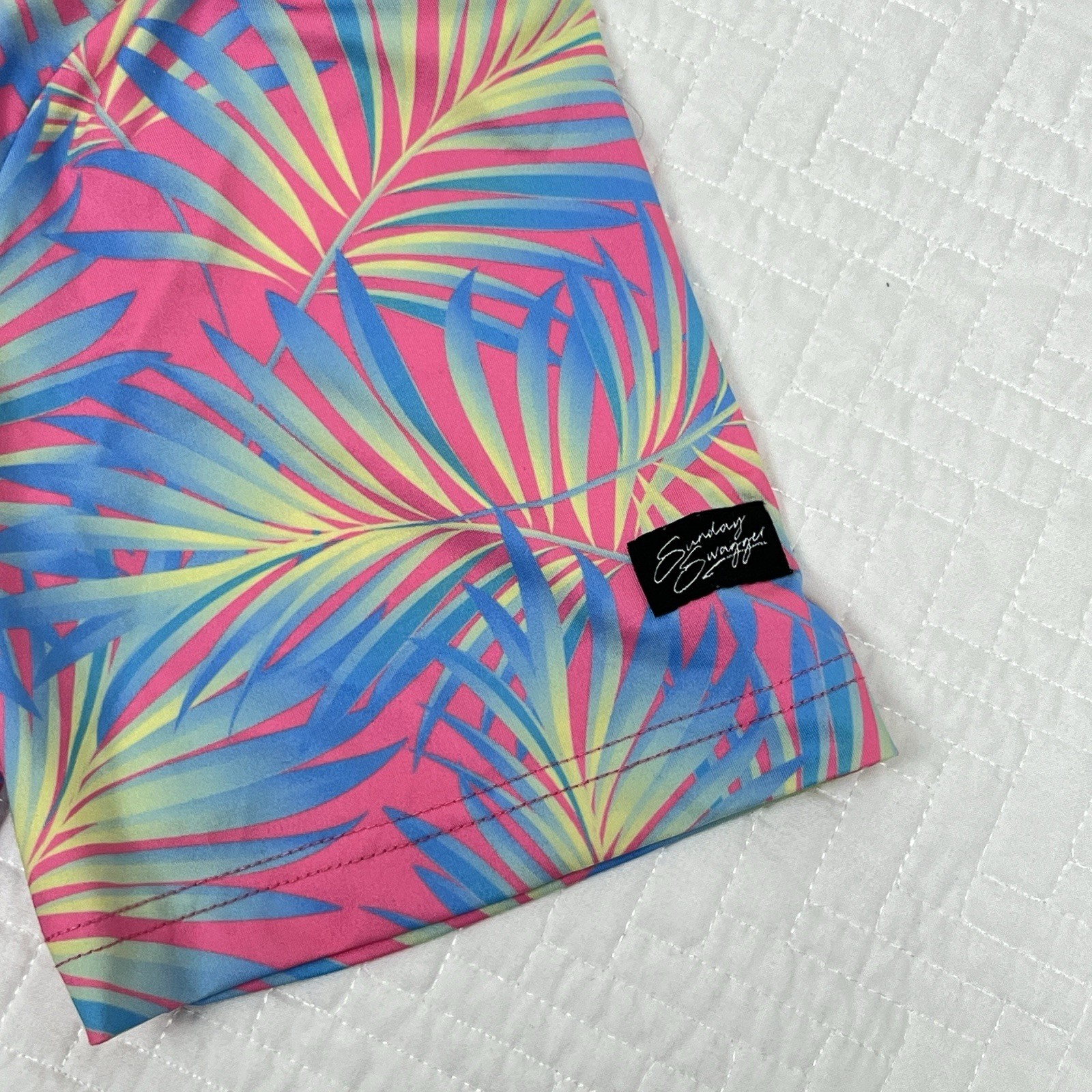 Sunday Swagger Maldives Men’s L Polo Shirt Palm Leaf Tropical Performance Neon