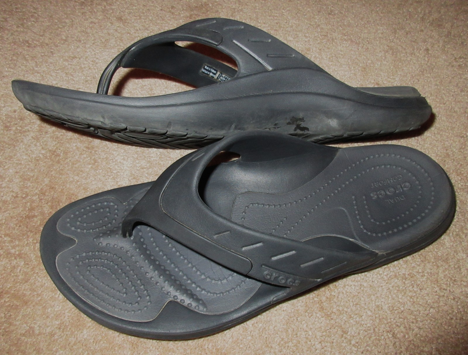 Crocs Dual Comfort Modi Sport Slip On Thong Flip Flops Sandals Black W 9 M 7
