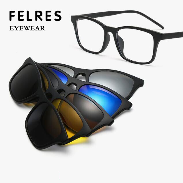 5 in 1 Magnetic Clip-on Reading Glasses For Men Women Polarized Sunglasses New