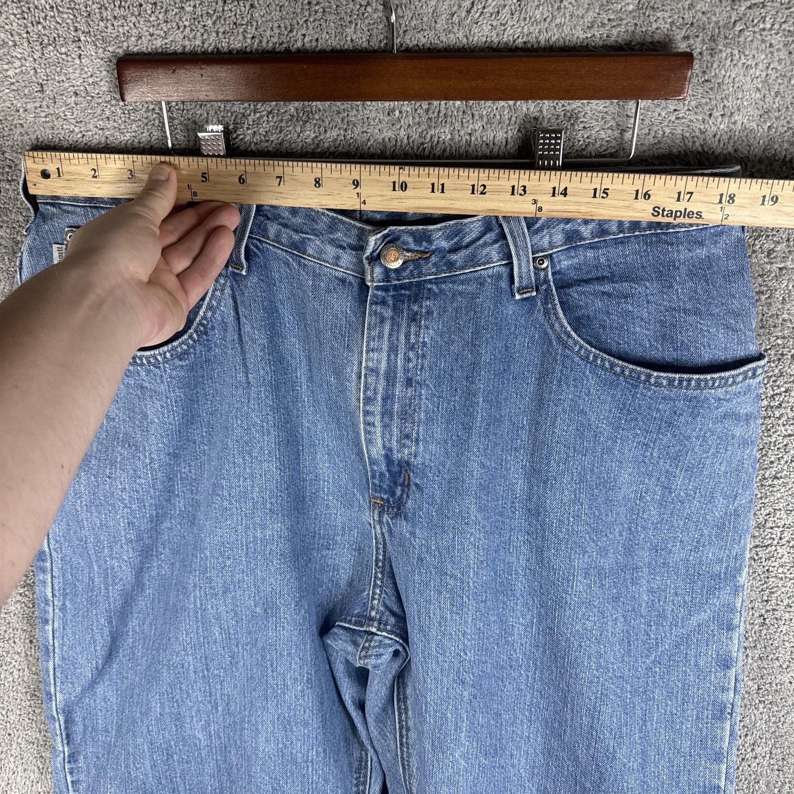 Carhartt Jeans Womens 18×30 Blue High Rise Relaxed Fit WB 160 AIO Denim Workwear