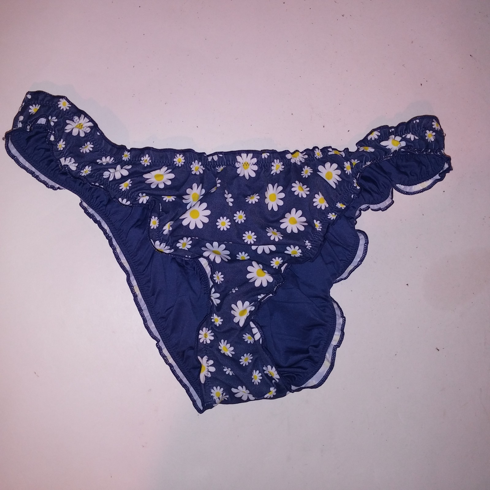 Victoria Secret PINK Swim Bikini Bottom Blue White Ruffle Cheeky Daisy Floral