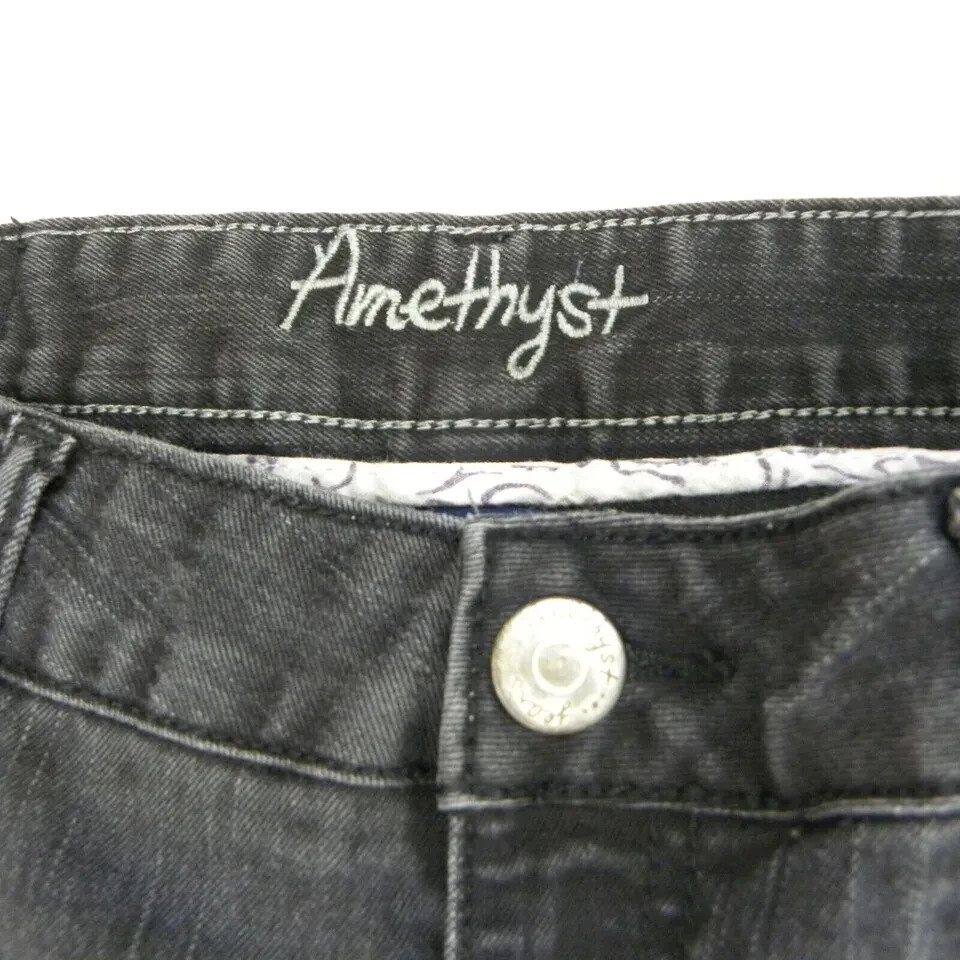 Amethyst Jeans Womens 11 Black Straight Leg Mid Rise Stretch Denim Meas 32×30
