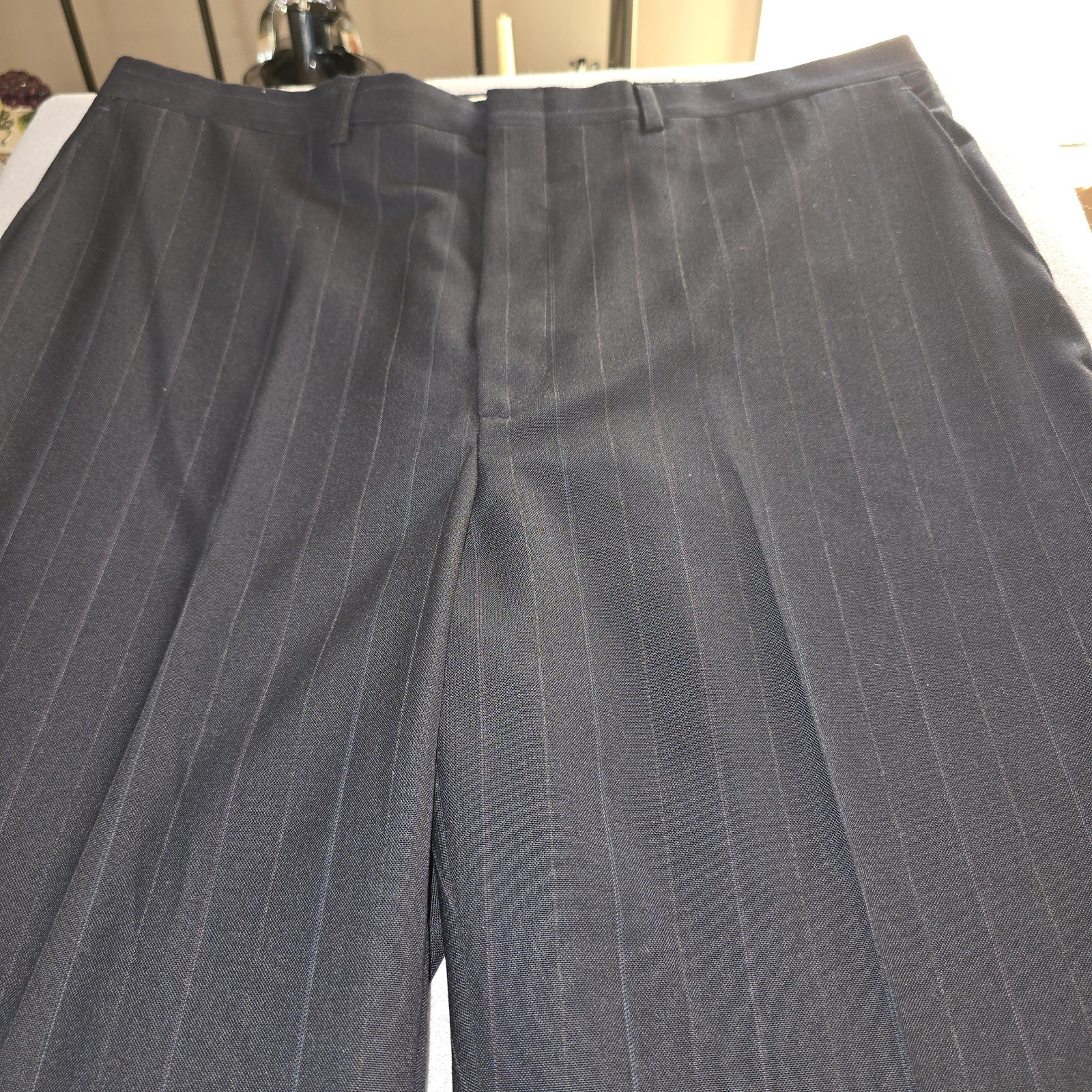 Haggar Men’s Pinstripe Dress Pants Dark Gray Dacron Polyester Worsted Wool