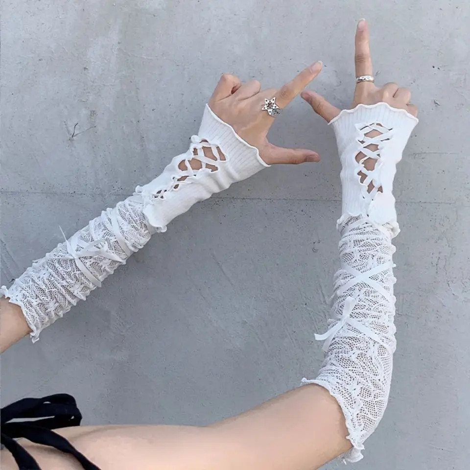 3 Pcs Fingerless Gloves Lace Gothic Elbow Length Sunscreen Mesh Women’s Glove
