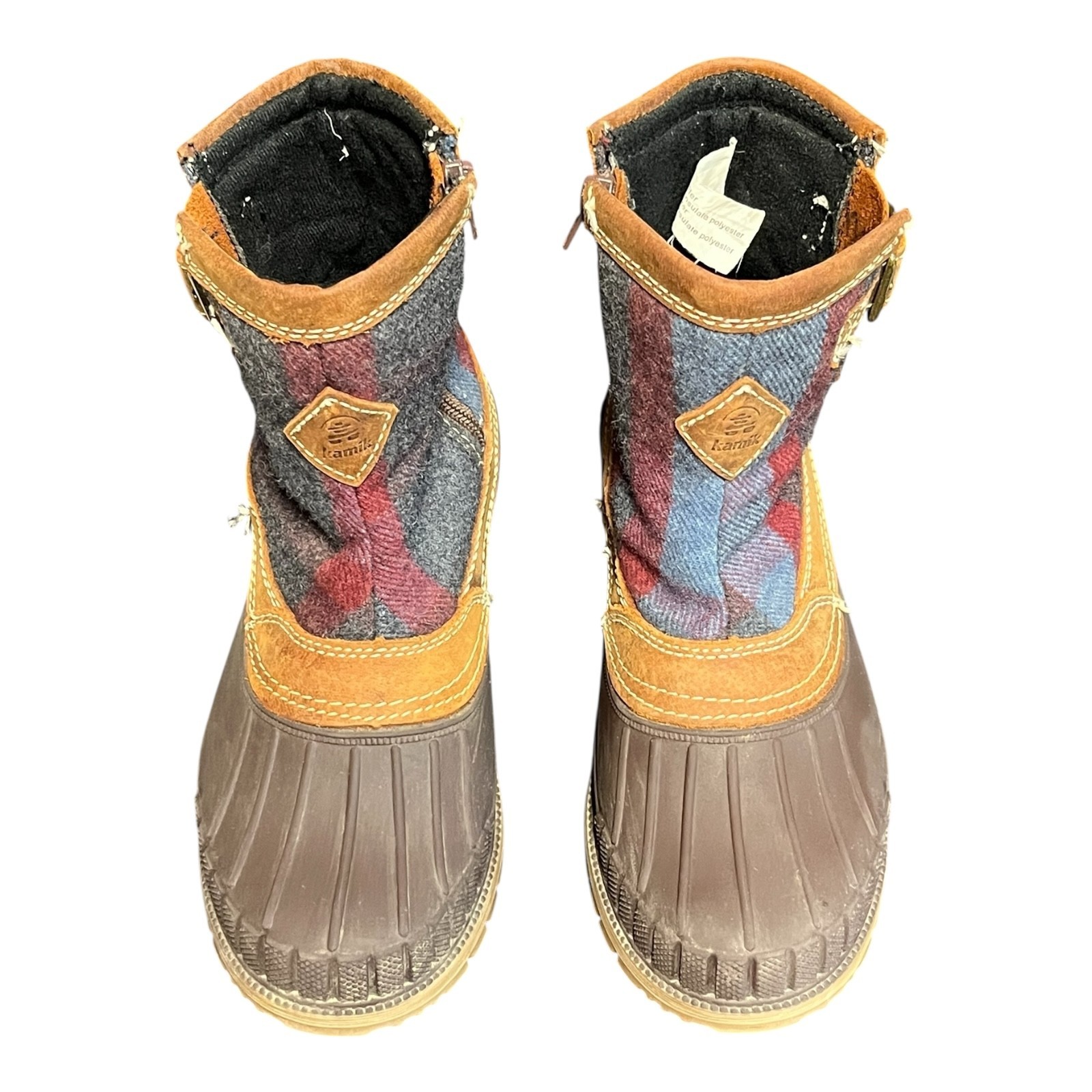 Kamik Avelle Winter Boots Womens Size 8 Plaid Ankle 3M Thinsulate Buckle Zipper