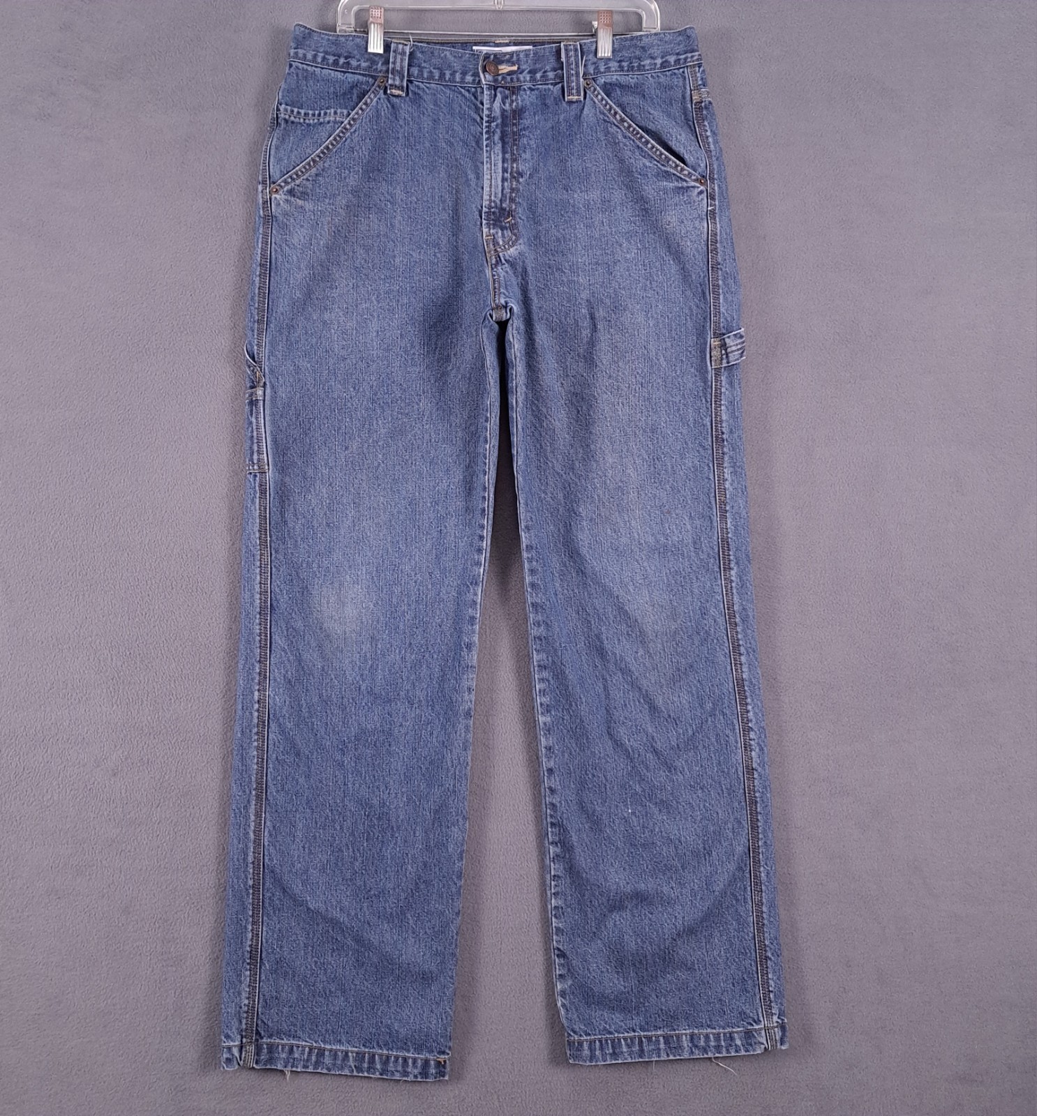 Signature Levis Jeans Mens 34 X 34 Blue Denim Carpenter Hammer Loop Workwear