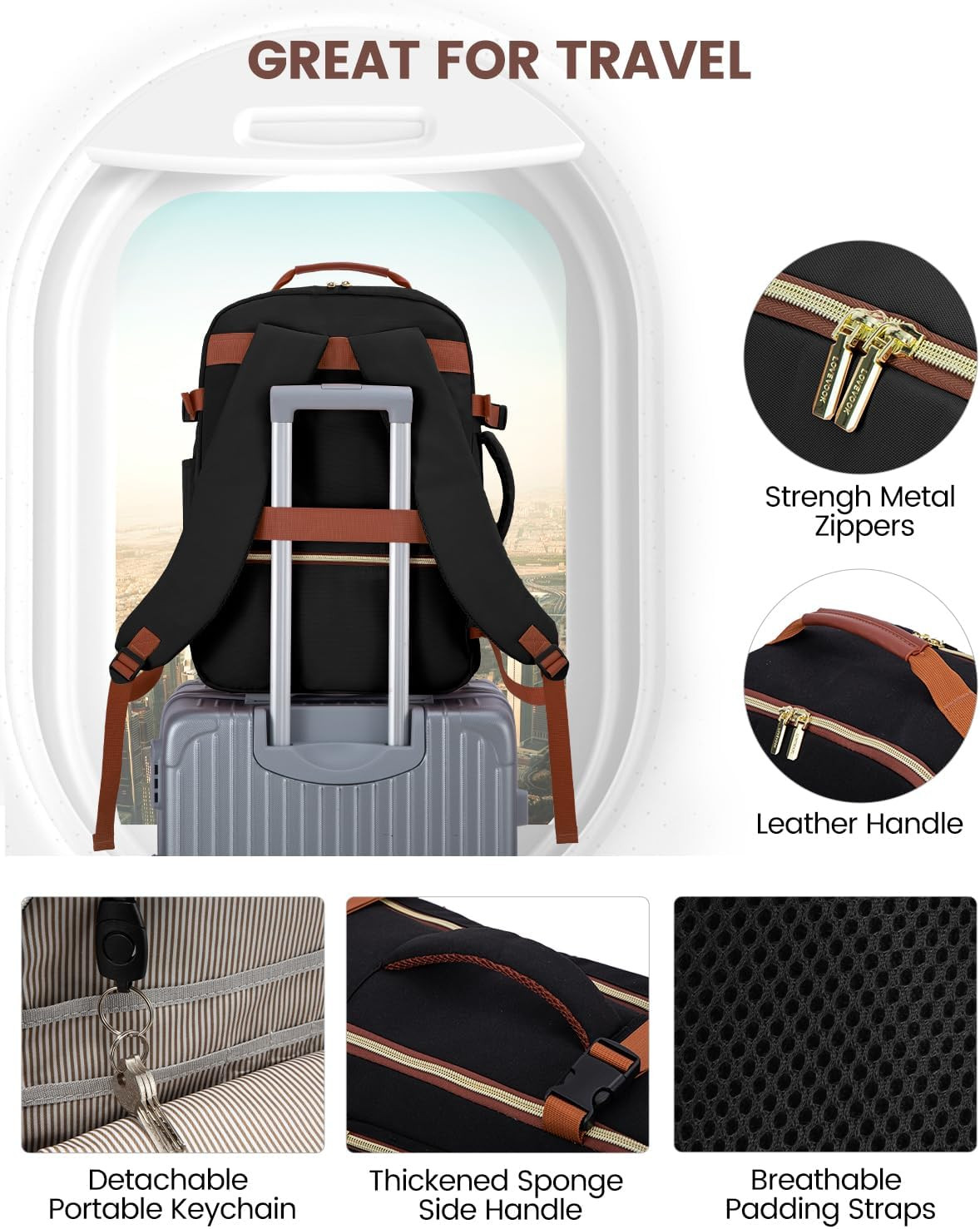 40L Travel Backpack for Women & Men, Airline Approved Carry on Luggage with 3 Pa