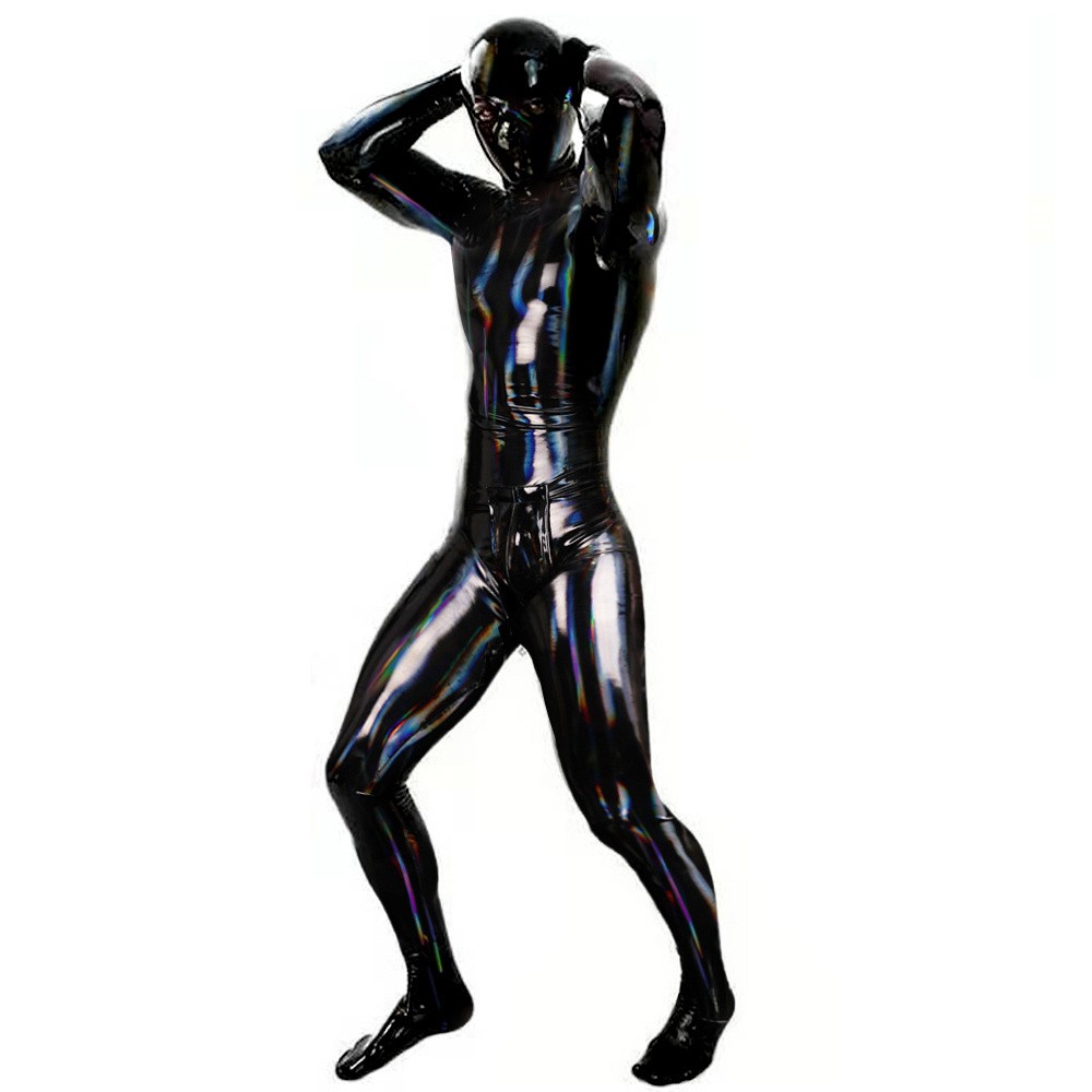 Men’s Wet Look Shiny Latex Leather Bodysuit Cosplay Costume PVC Bodycon Clubwear