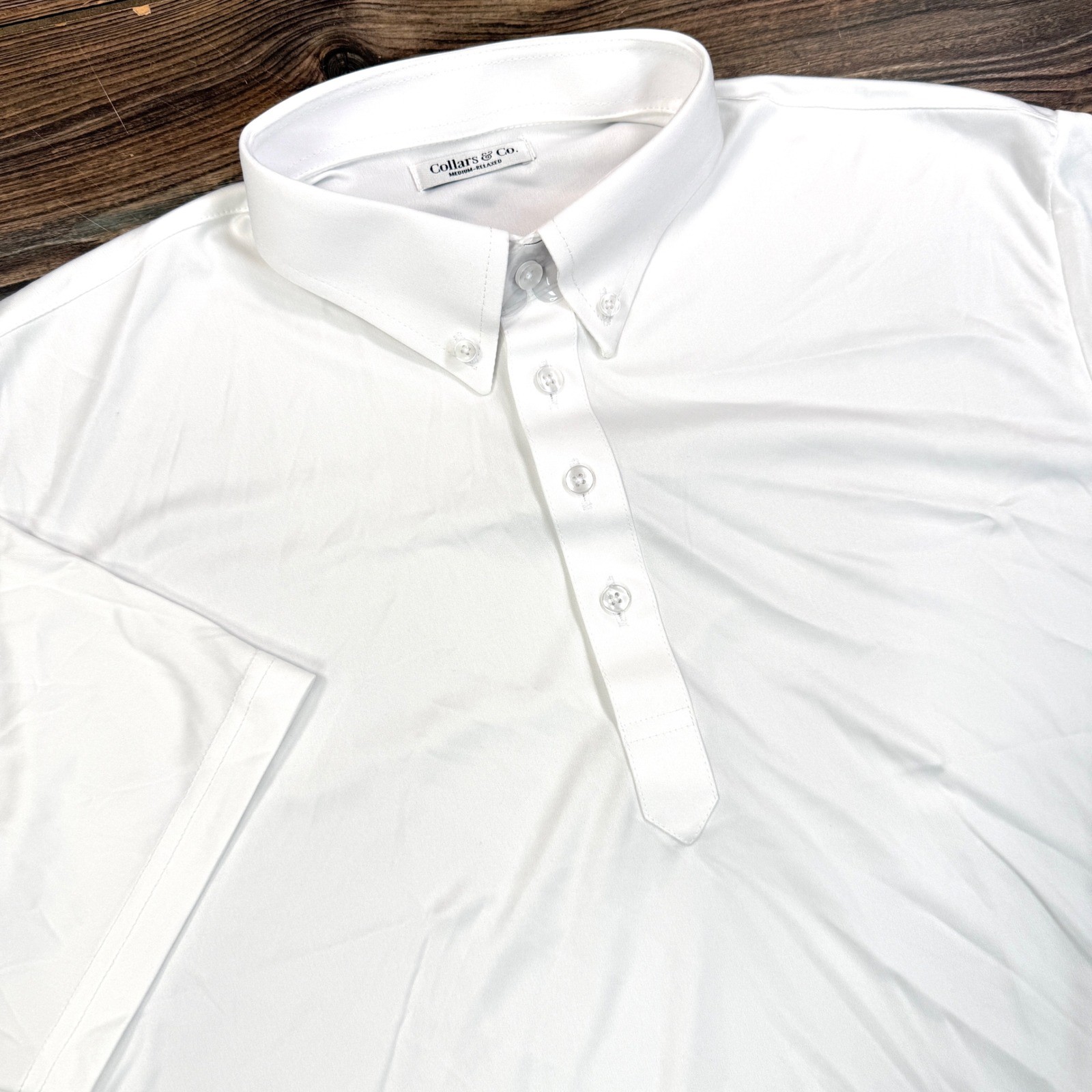 Collars & Co Men Size Medium Relaxed Oxford Dress Collar Polo White Short Sleeve