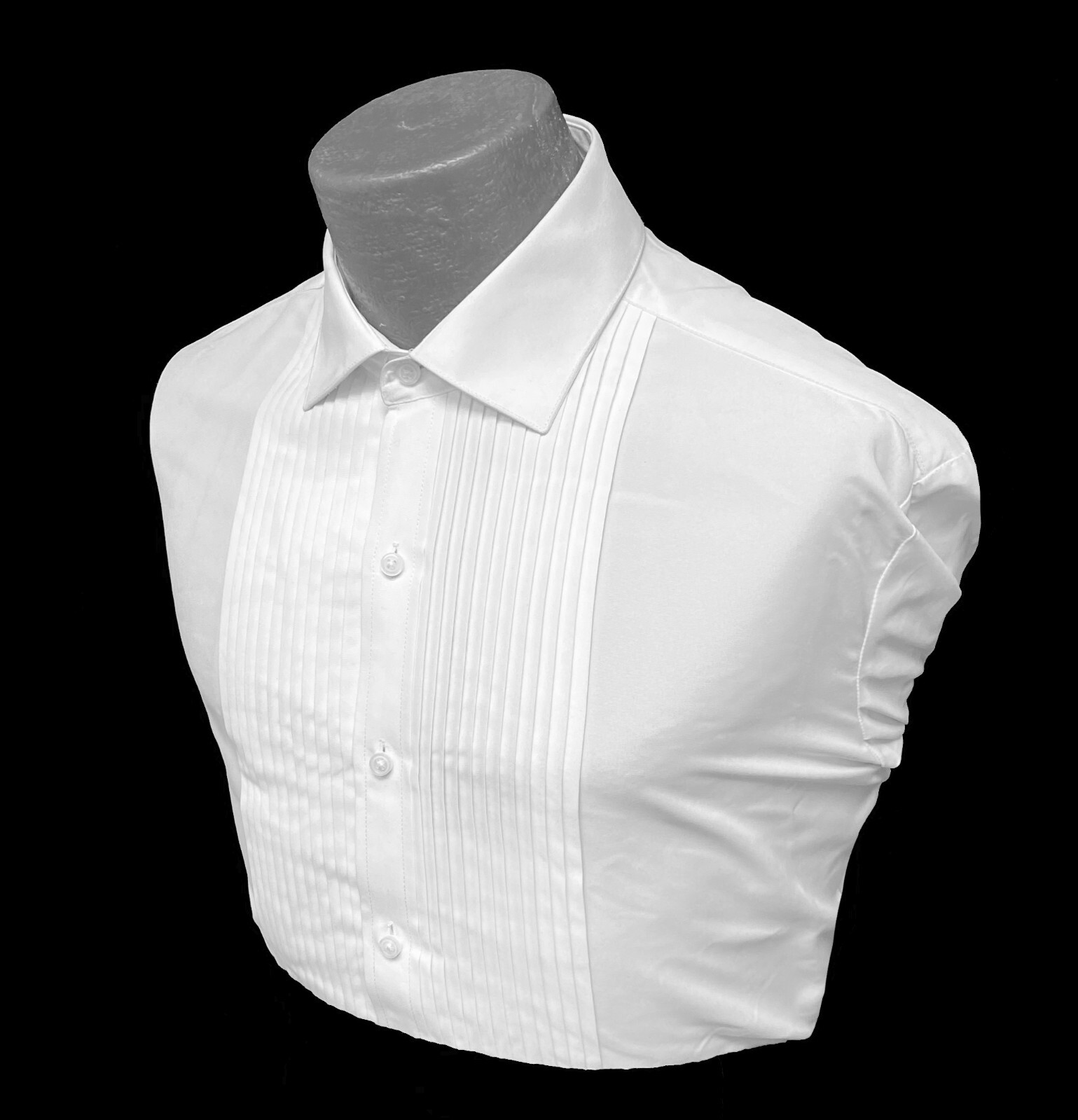 Men’s White Tuxedo Shirt Formal 1/4 Inch Pleated Front Laydown Point Collar
