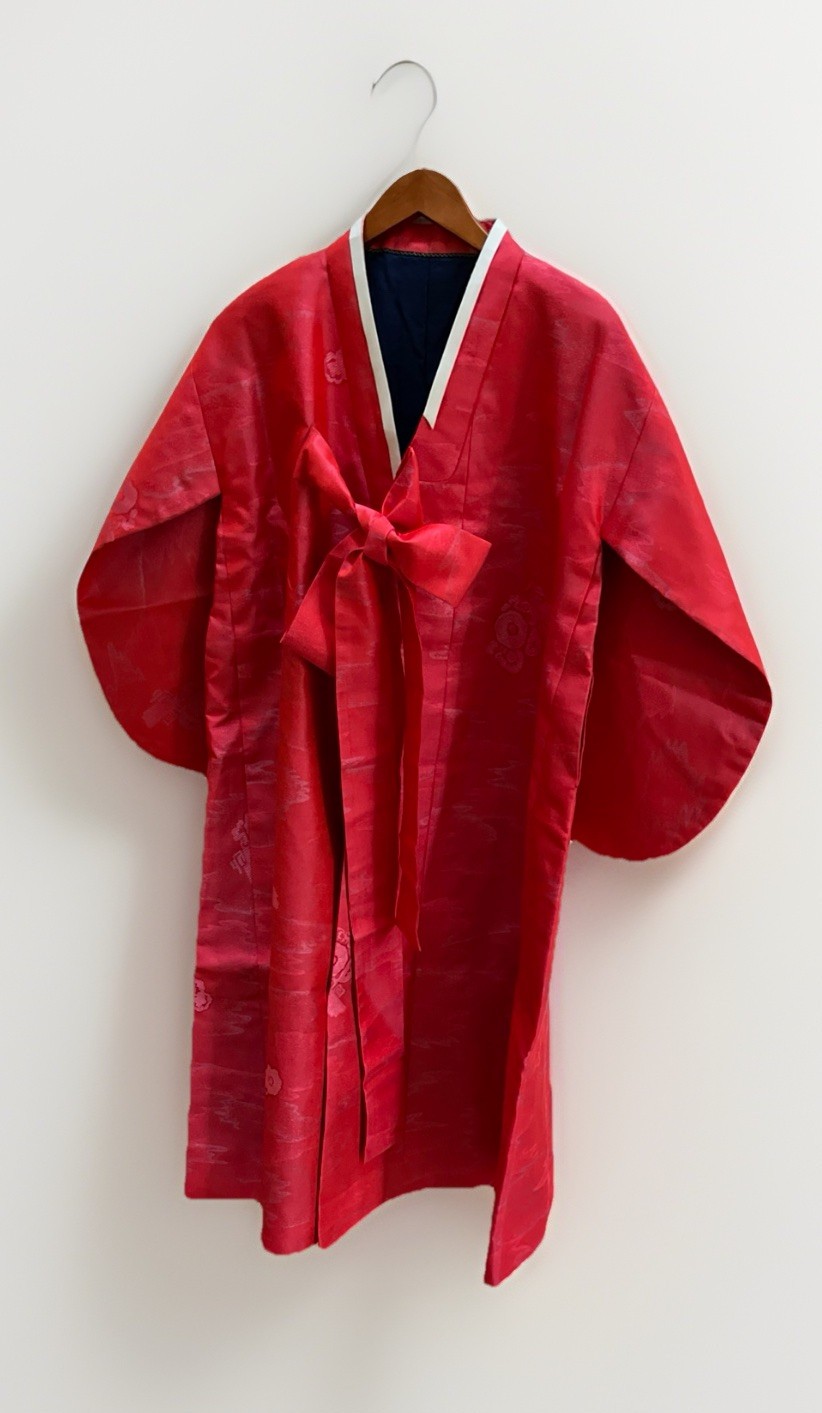 Korean Silk Hanbok Durumagi Ladies S/M/L Red+Hot Pink Overcoat Traditional/MintC