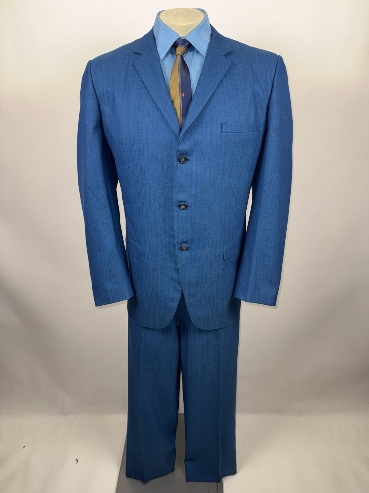 Vtg 50s 60 Sears Suit Mens 46 Long Jacket 40 28 Pants Kings Crown MCM Wool Blue