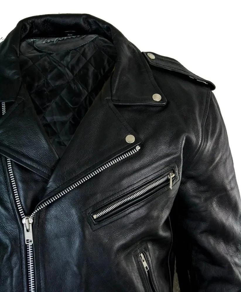 Men’s Motorcycle Leather jacket Genuine Buffalo Skin Brando Style Black Biker