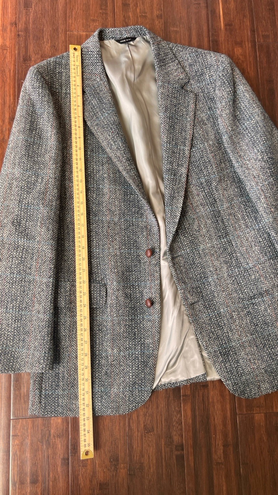 Beautiful Vtg Mens Wool Herringbone Tweed Blazer Sport Coat USA 2-Button Gray 44
