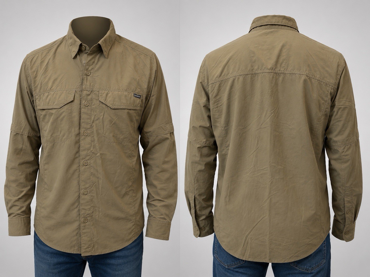 Columbia Mens Sz M Brown Long Sleeve Button Up Fishing Omni Sun Protection Vent
