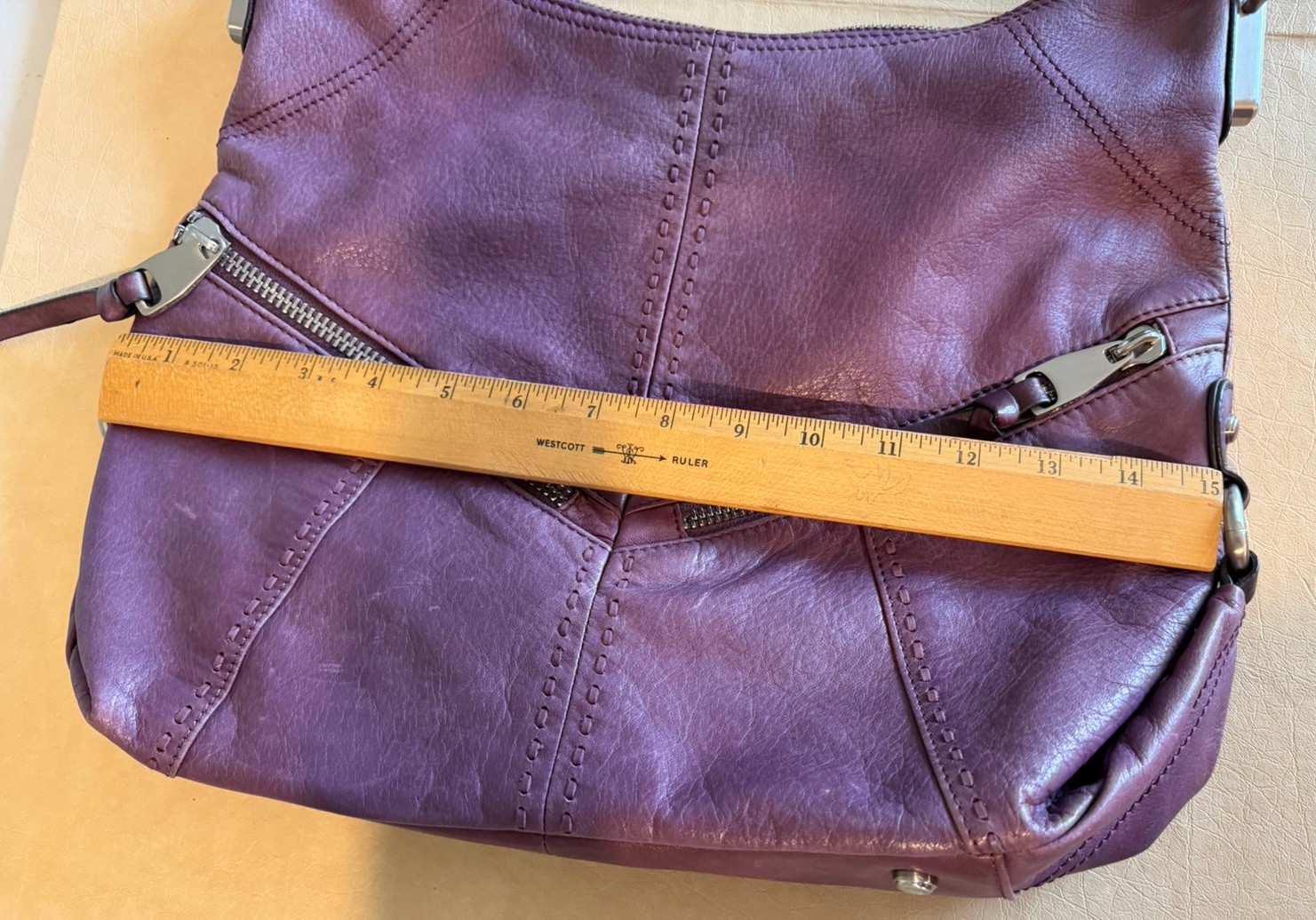 Vintage Y2K B. Makowsky Purple SOFT Leather Shoulder Bag Slouchy Purse 11.5”x15”