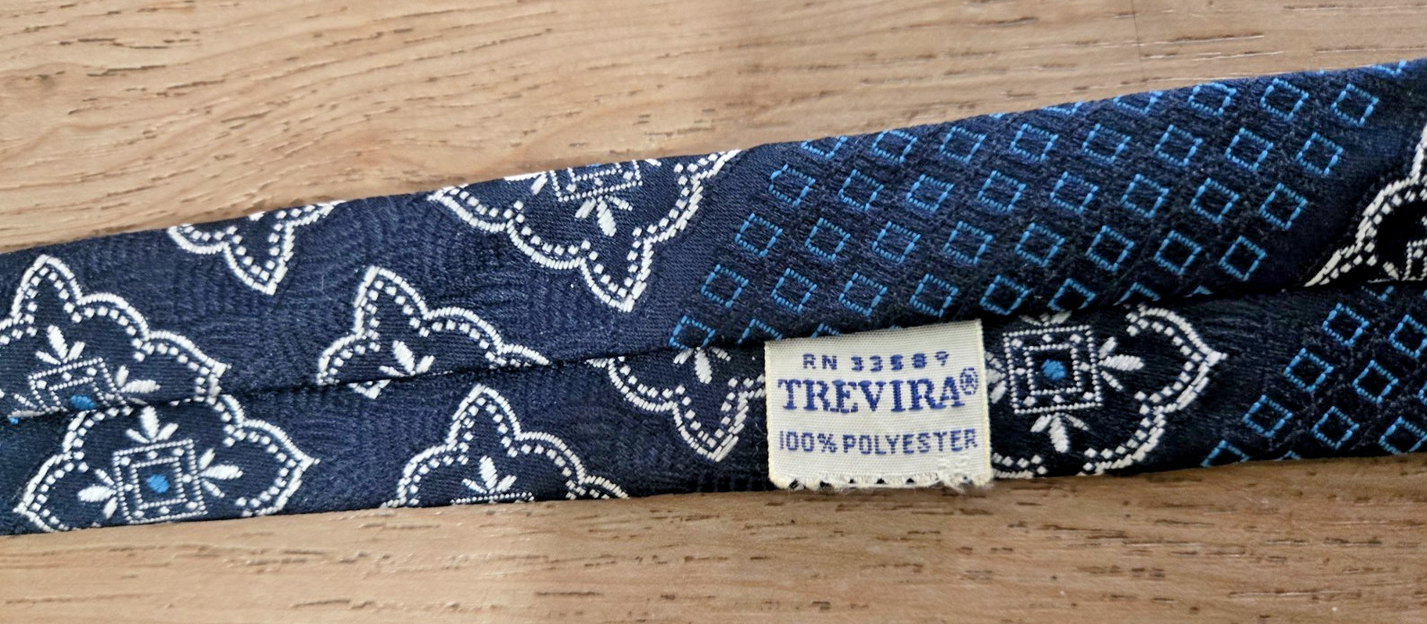 Vintage Trevira Navy Geometric Medallion Floral Foulard Tie 54” Long 4.5” Wide