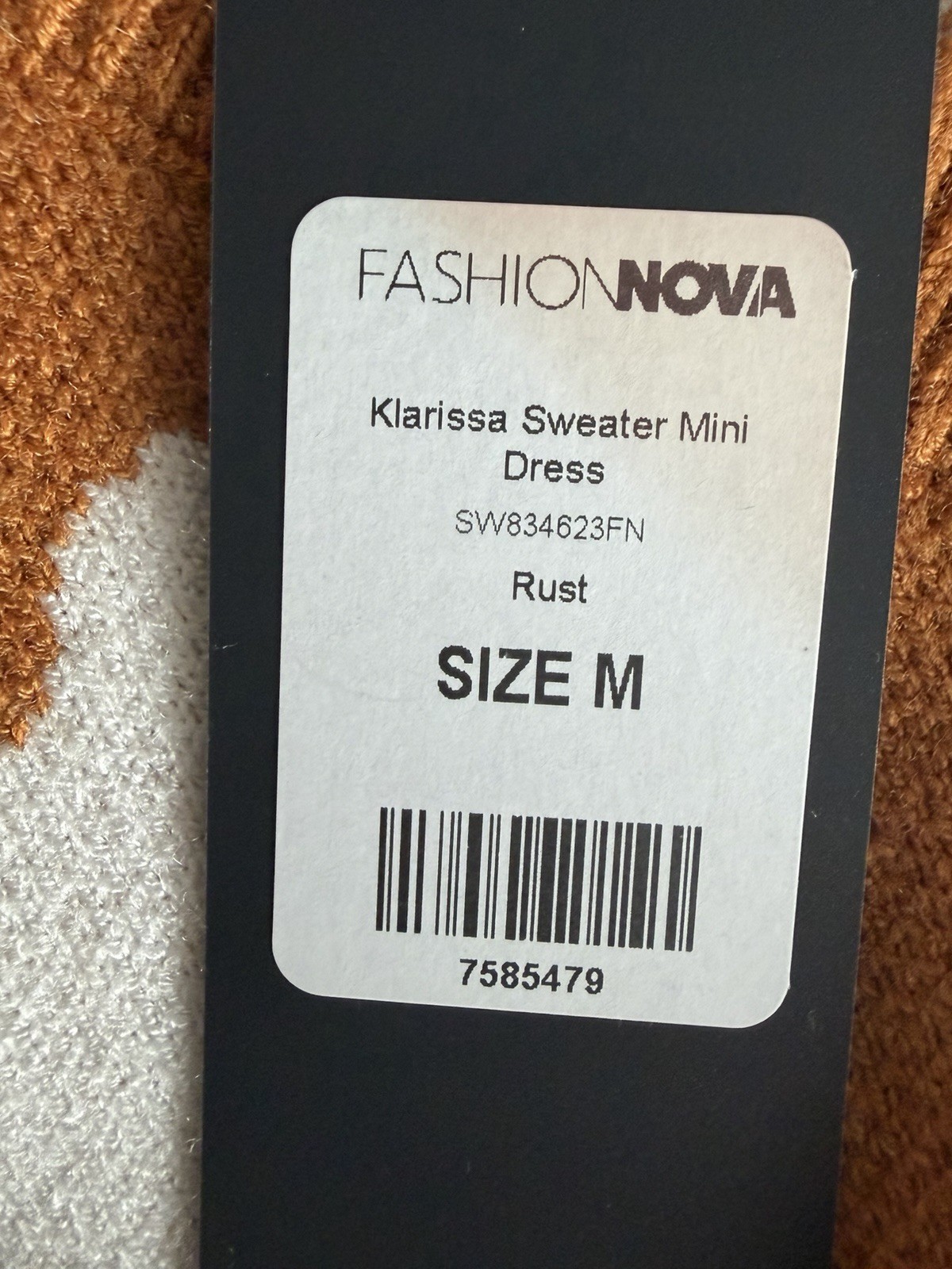 Fashion Nova Klarissa Rust White Floral Ribbed Knit V-Neck Sweater Dress M