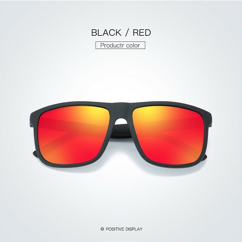 Women Black Red Mirror Lens Square Frame Sport Sunglasses Modern Casual Outfit