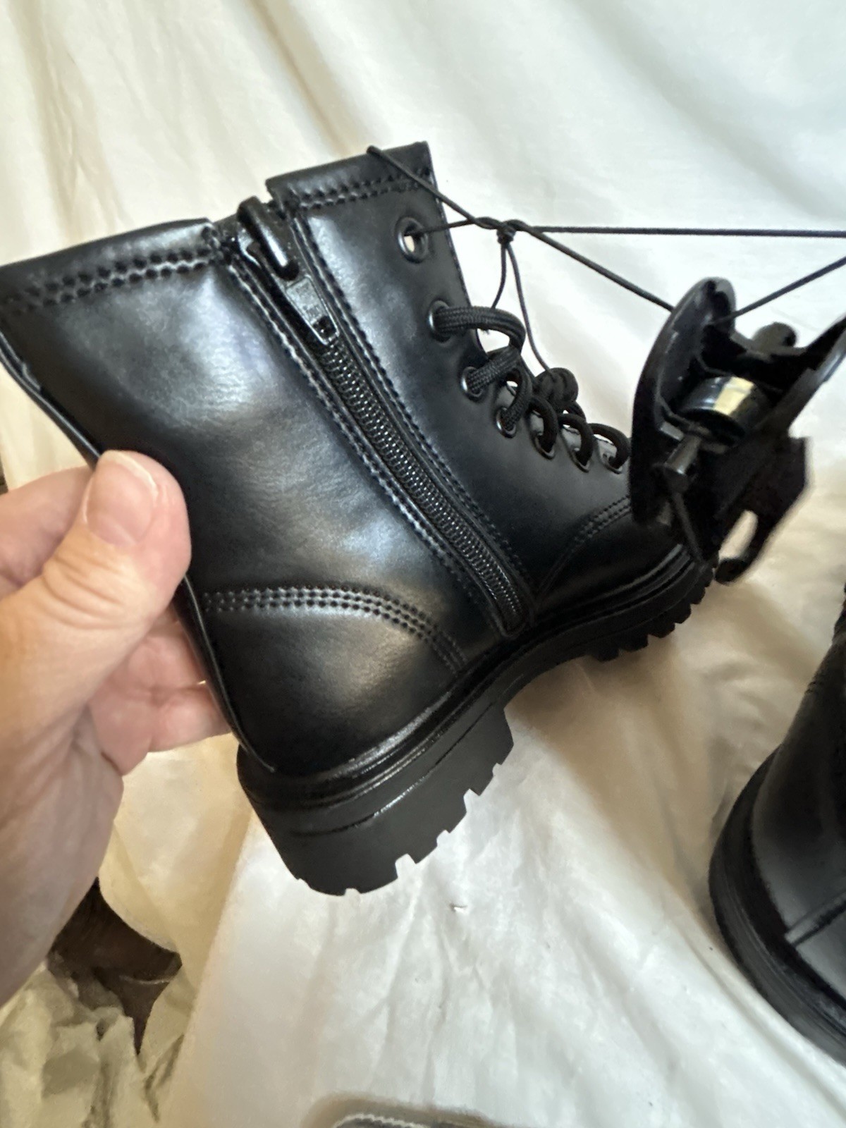 Wonder Nation Girls Size 1 Combat Boots Black Zipper And Lace Up