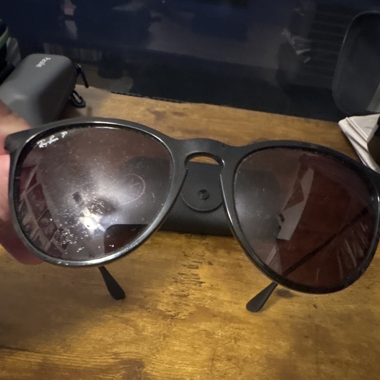 Ray-Ban RB4171 Erika Round Sunglasses Black Frame purple Tint Lens some scratch