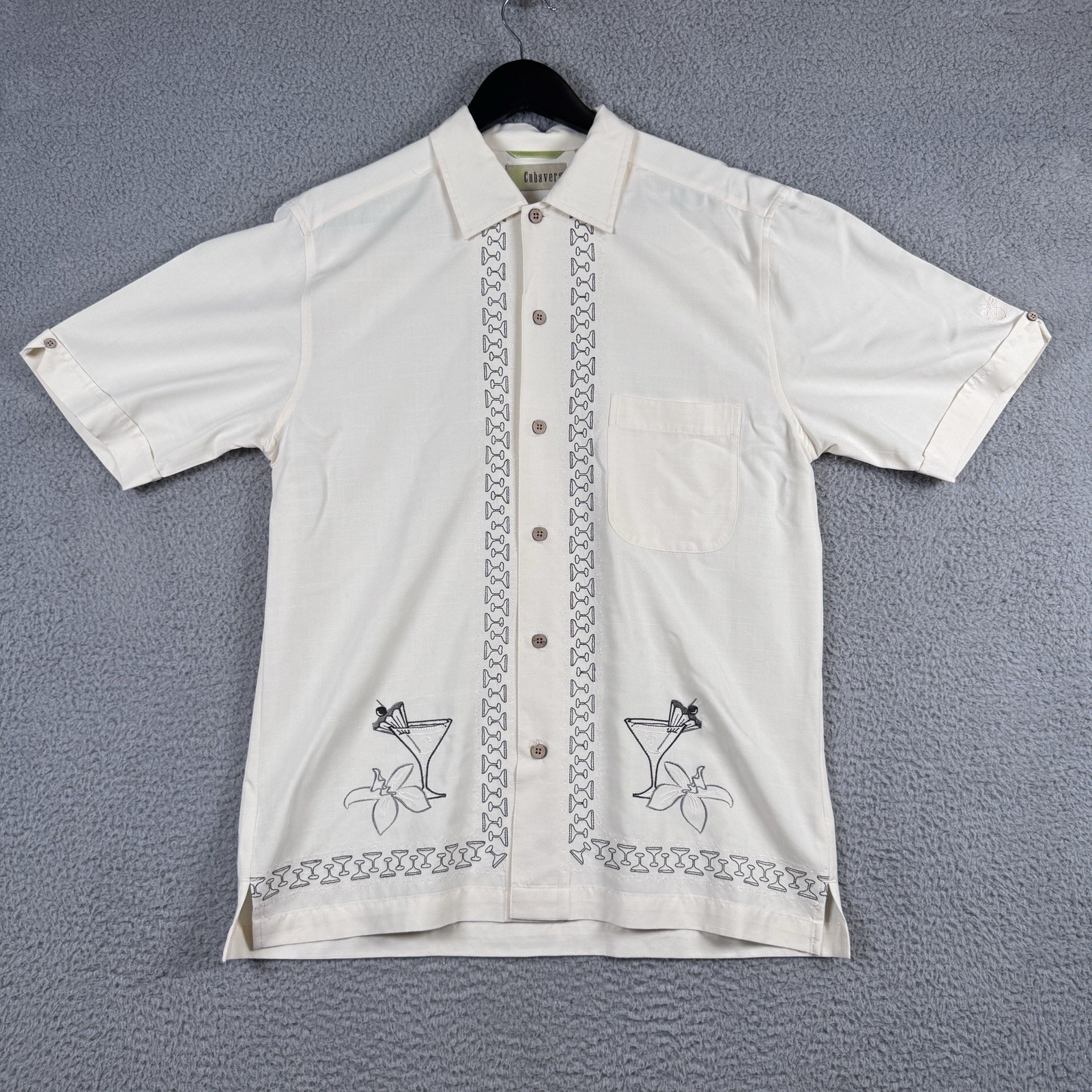 Cubavera Shirt Mens Small Bowling Lounge Martini Cocktal Embroidered Button Up