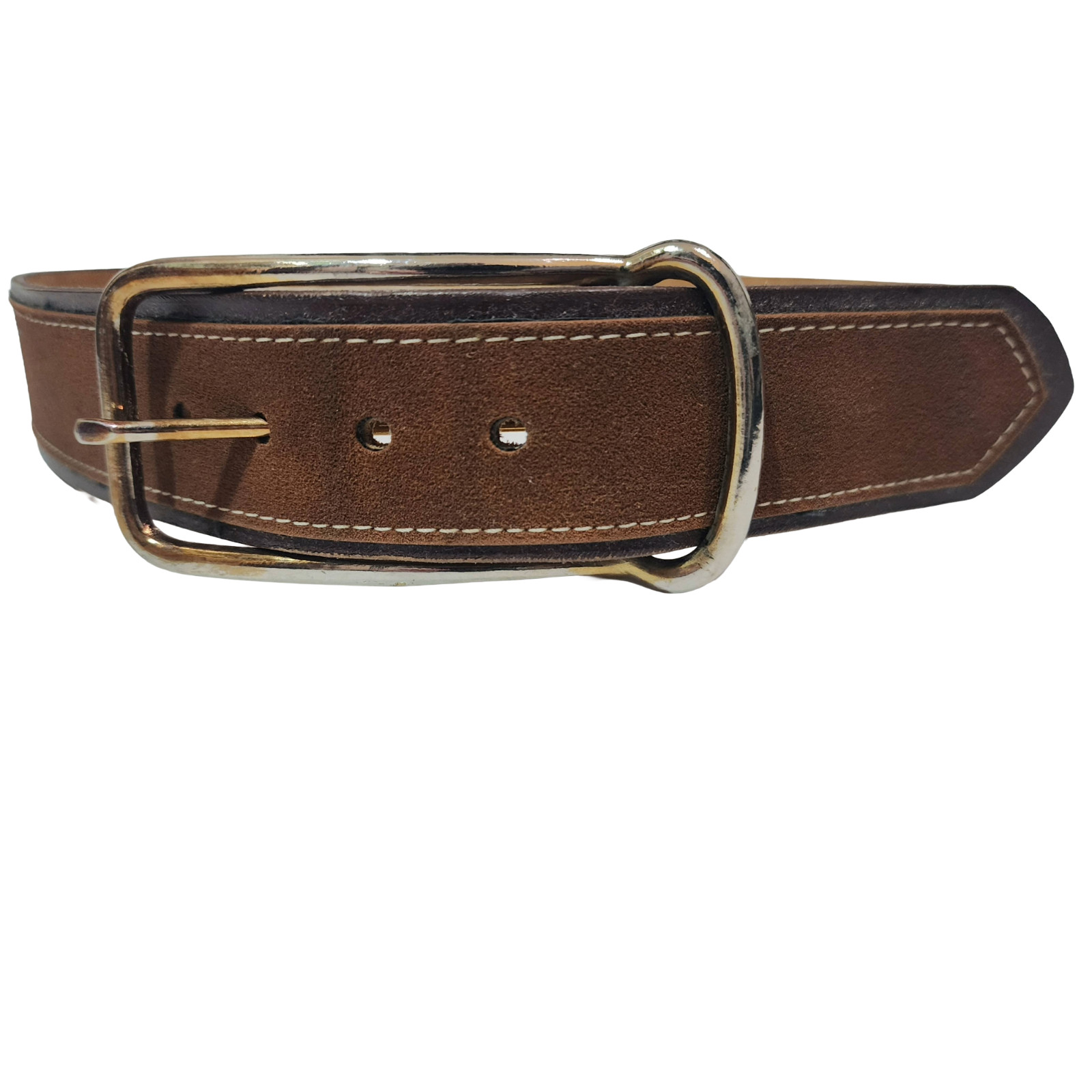 PARIS Belt Cowhide Leather & Man-Made Material Brown Contrast-Stitches Size S
