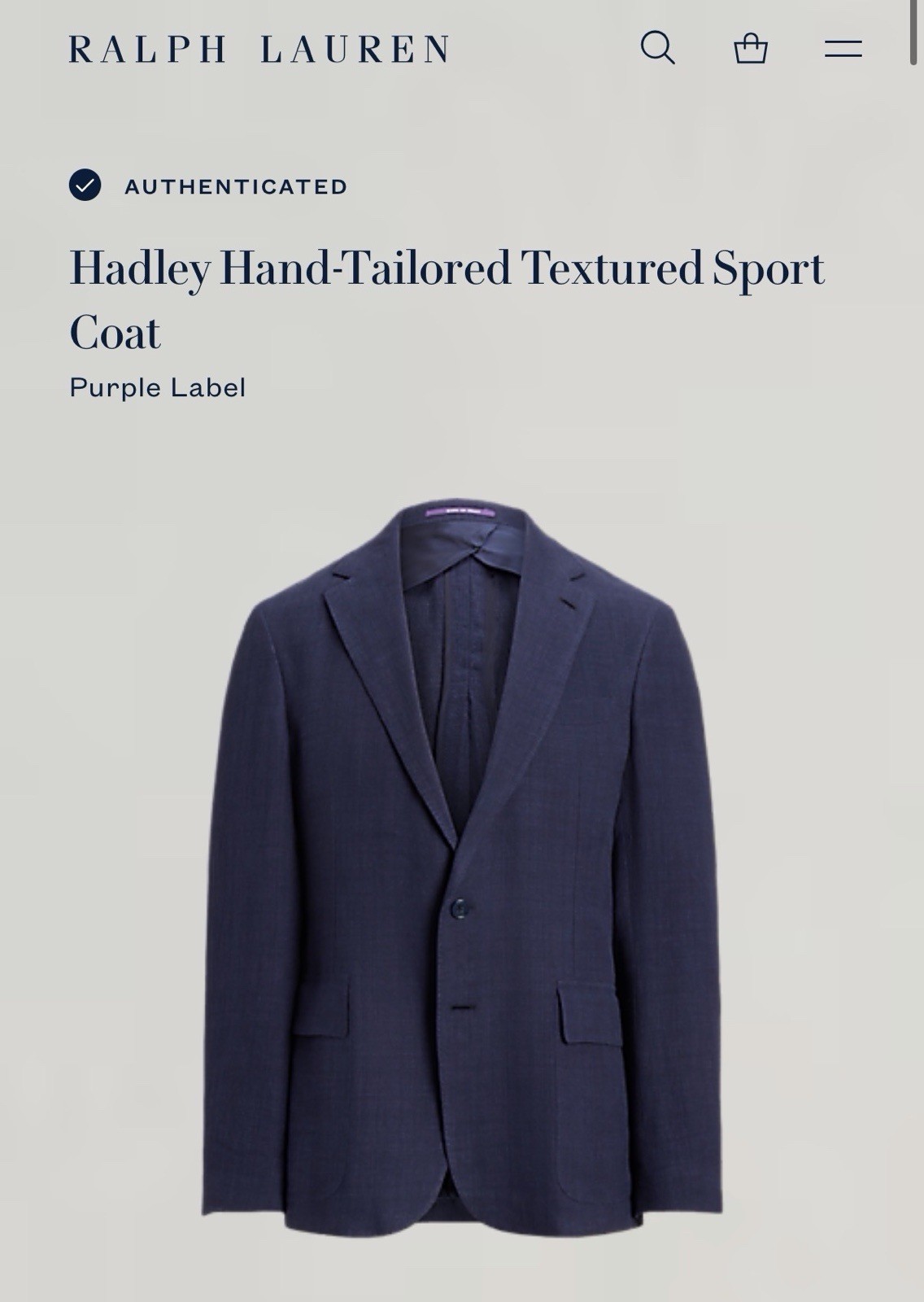 NWT $1995 Ralph Lauren Purple Label Hadley Hand-Tailored Sport Coat 42R ❗️Defect