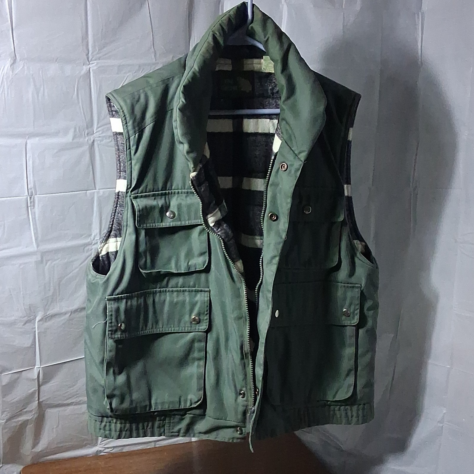 Pine Grove Mens Utility Vest Vintage 80s Flannel Plaid Lined Sz L Good Cond
