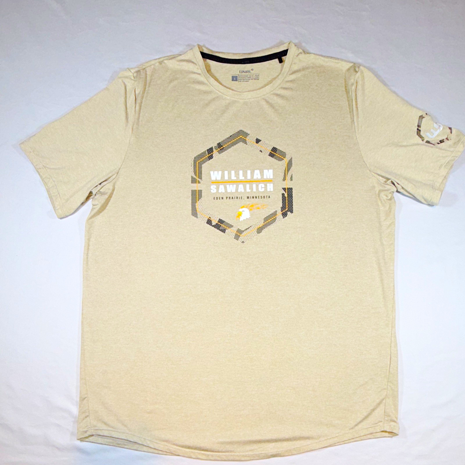 UNRL Beige Graphic Logo Knit Short Sleeve Crew Neck T-Shirt L