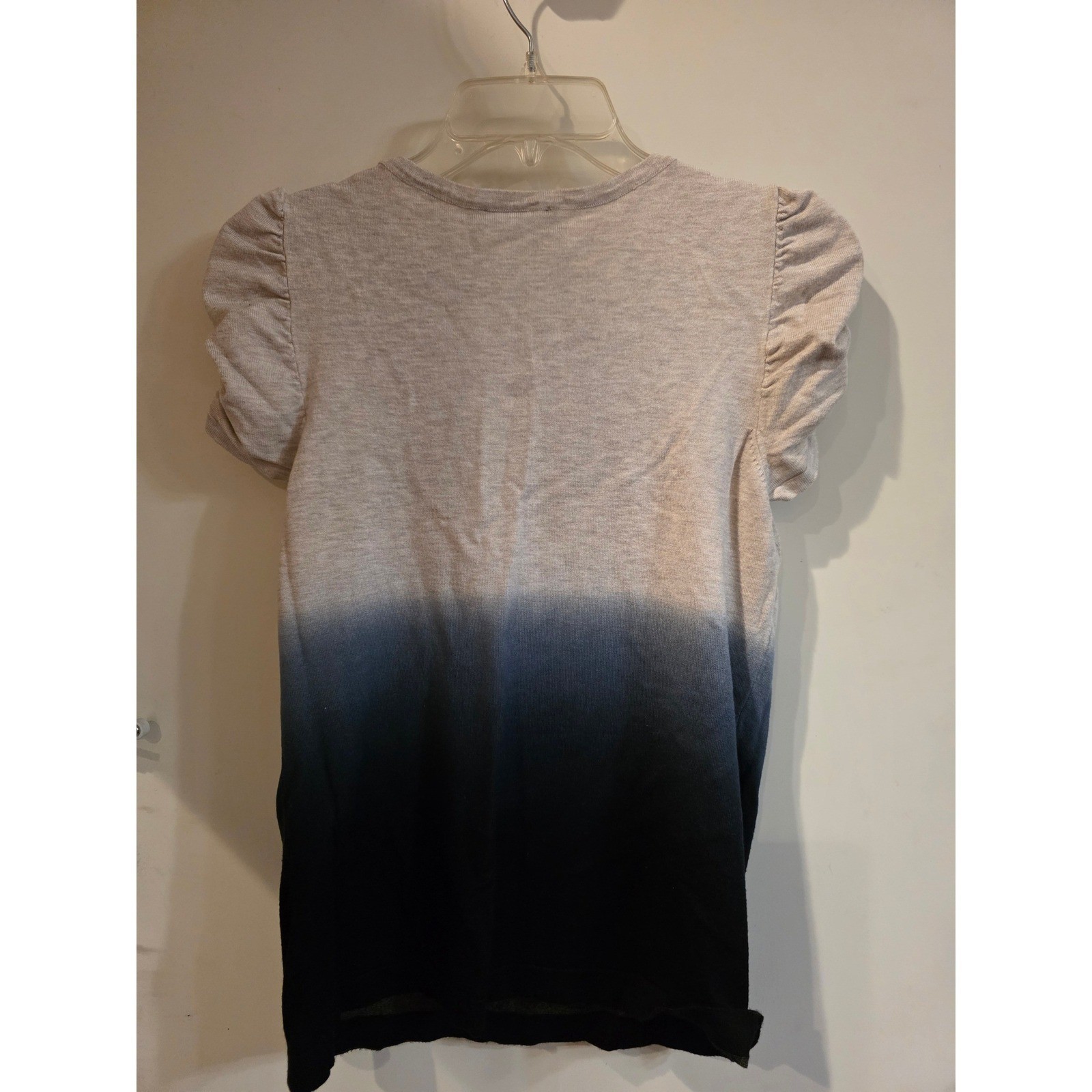 INC International Concepts Ombre Rhinestone Heart Puff Sleeve Top Tan Navy Large