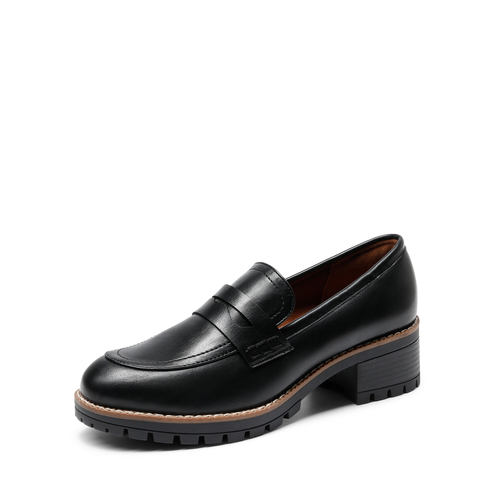 Women Business Penny Low Chunky Heel Loafers Slip On Loafer Shoes