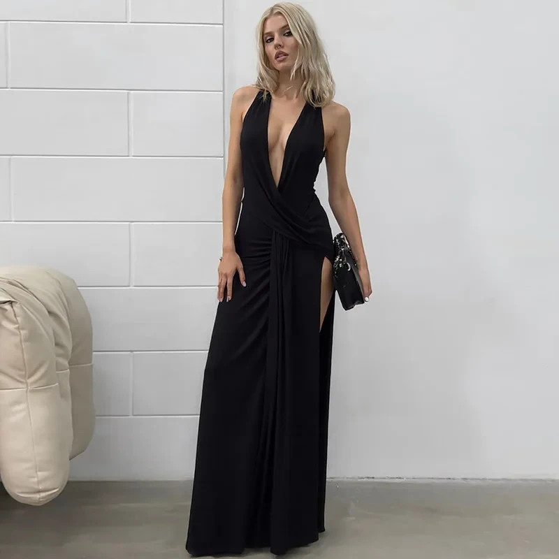 Women Deep V Neck Backless Mini Dress Sexy Summer Party Club Dress