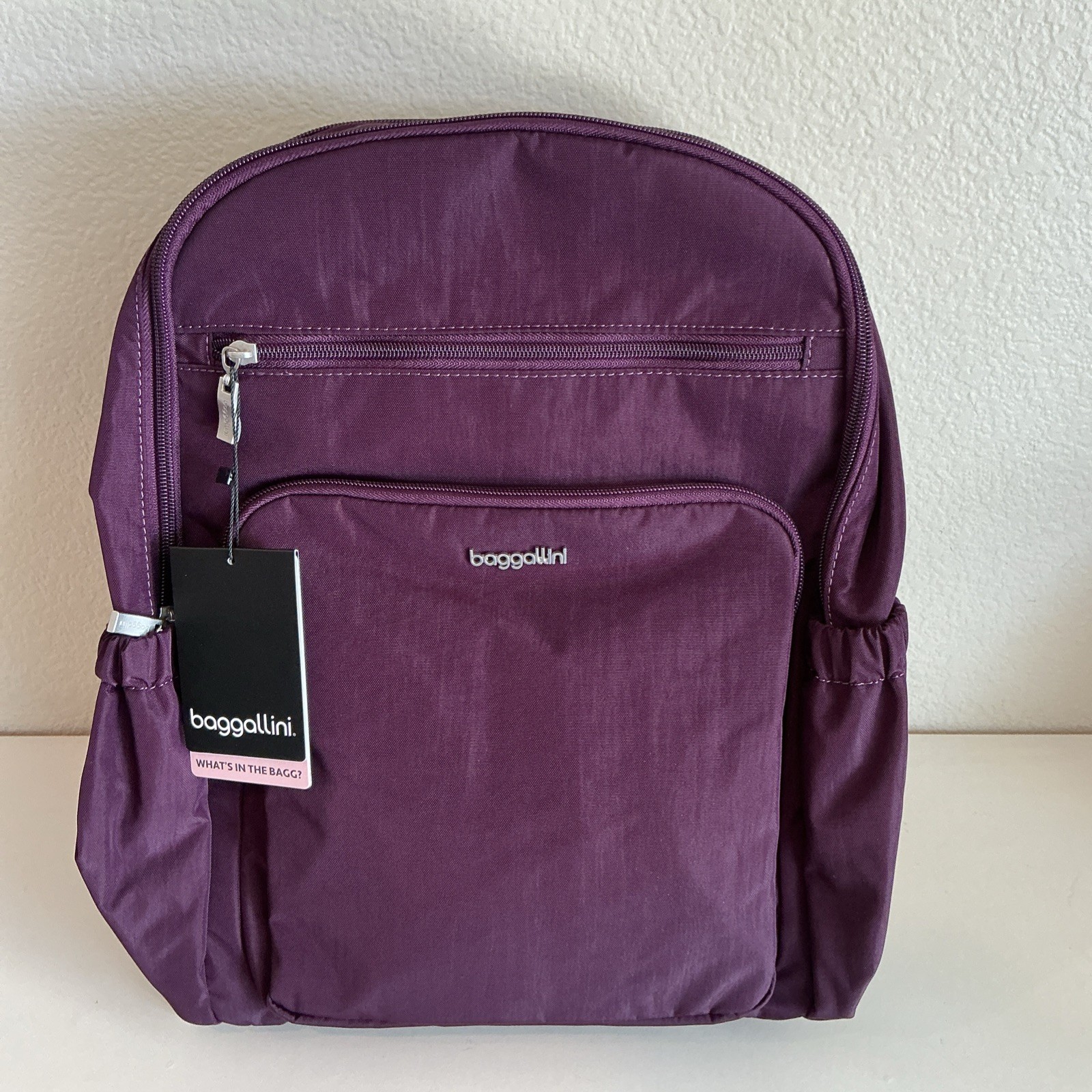 NEW Baggallini Everyday Laptop Backpack 16×14 Water-Repellent Mulberry Color