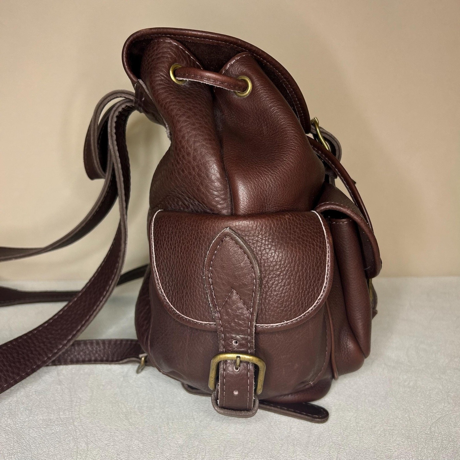 Vintage Style Dark Brown Full Grain Leather Rucksack Backpack