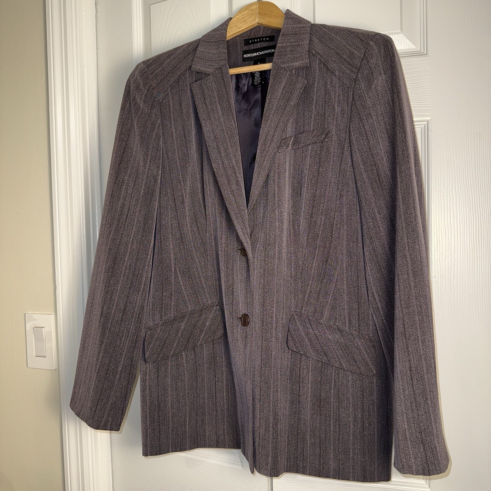 Vintage Y2K Norton McNaughton Stretch Blazer 8 Dark Academia Pinstripe Corpcore