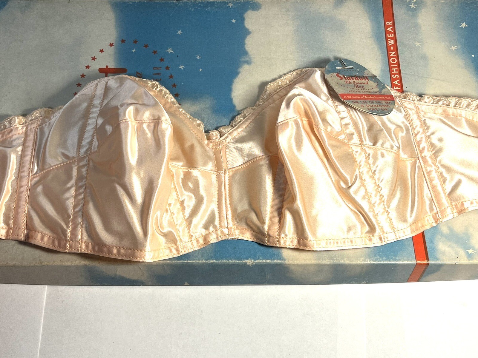 ✨NOS! 1950s VTG STARDUST Nude Strapless Bullet Bra USA Womens 32A 32B ✨