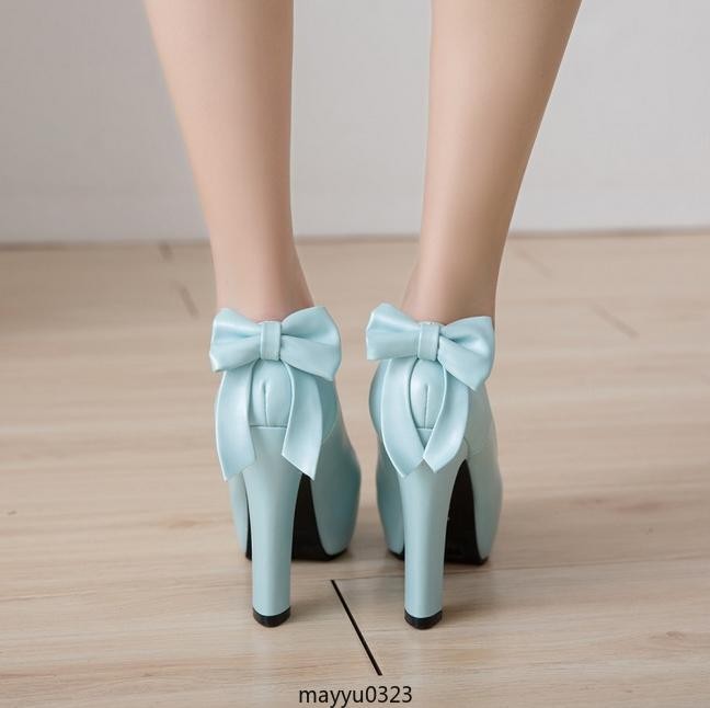 Women’s Bowknot Platform Casual Party Block High Heel Pumps Shoes Oversize 2026