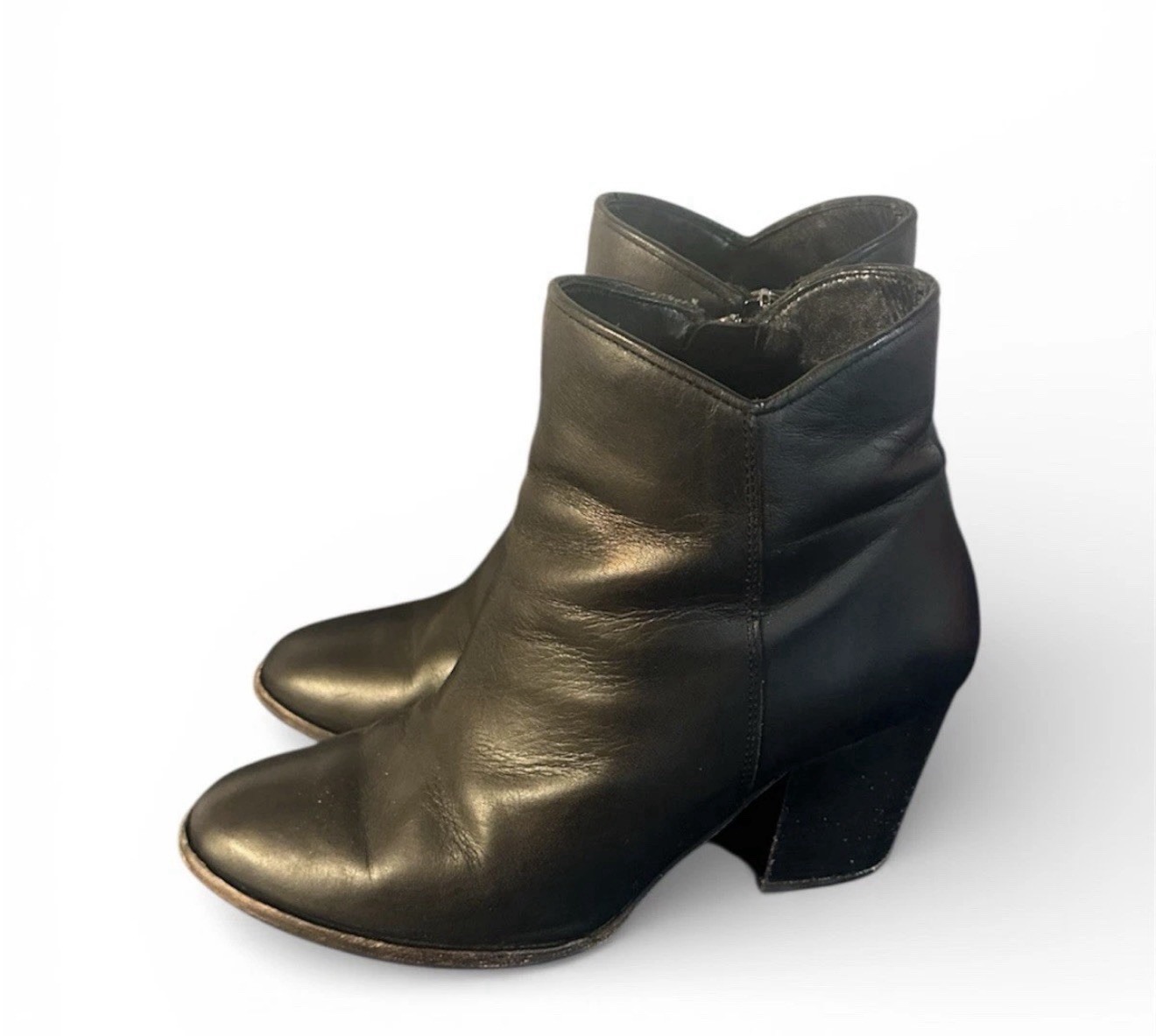 Thursday Boot Co Black Uptown Boots Zipper Leather Heel Bootie 5.5 Handmade