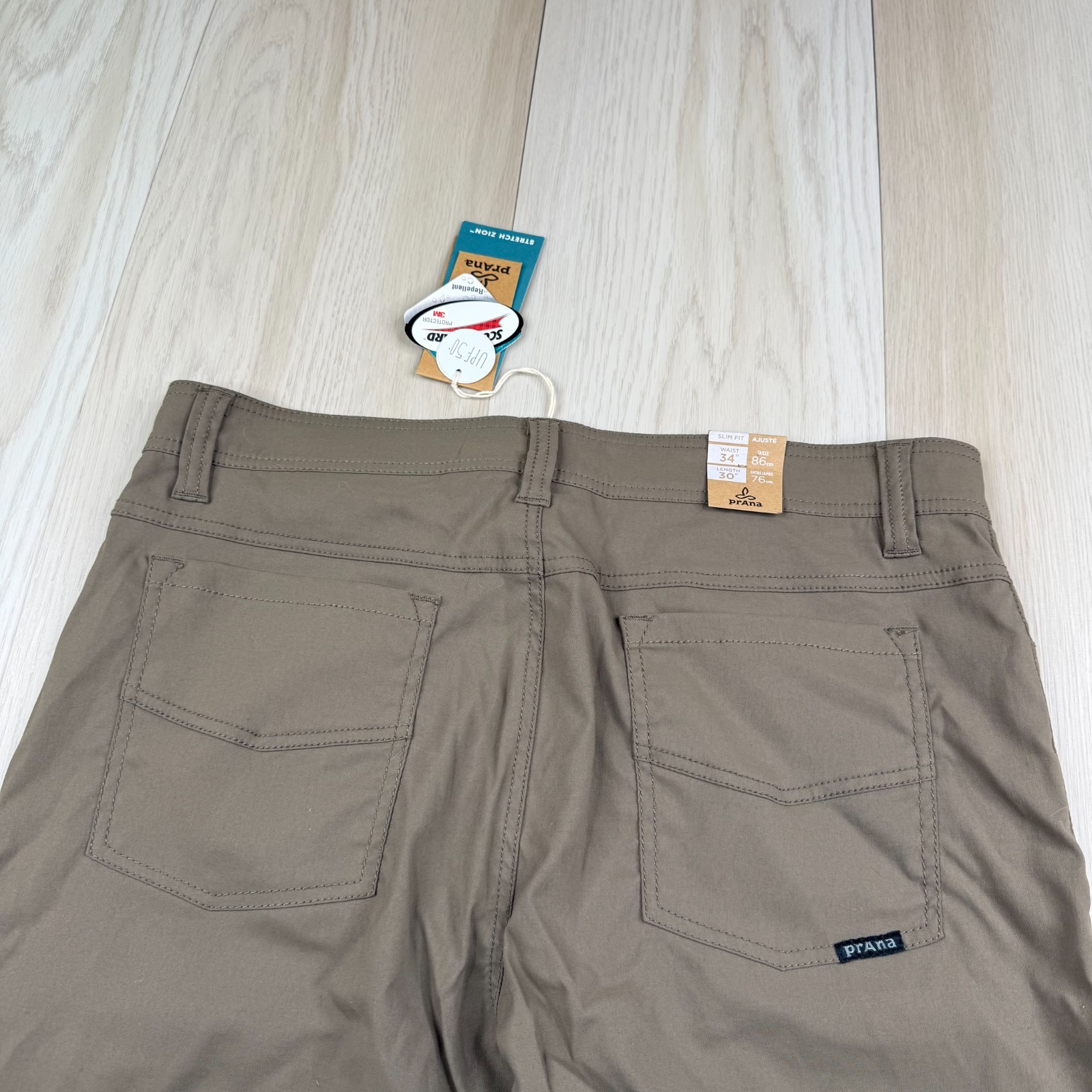 NWT PrAna Mens Brown Mud Slim Fit Stretch UPF 50+ Brion Chino Pant Size 34×30