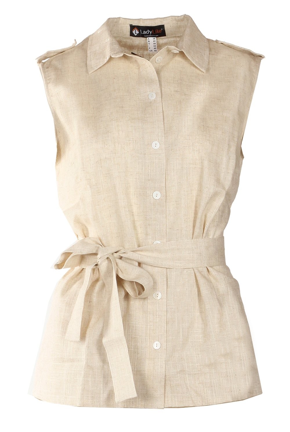 Beige sleeveless linen blouse Size 4, 8 US Fashionable NEW High Quality