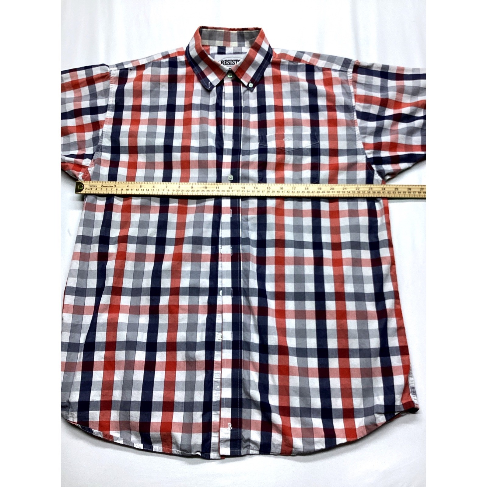 Resistol Ranch Mens XL Red White Blue Plaid Western Short Sleeve Button Shirt