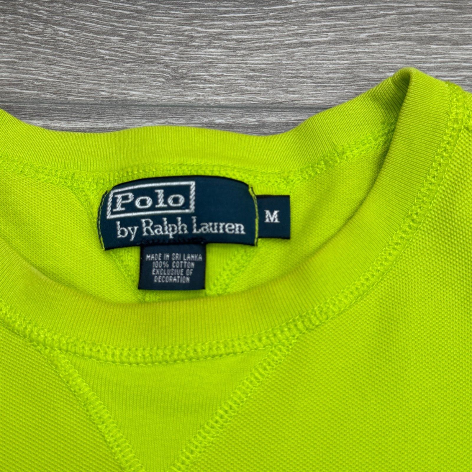 Polo Ralph Lauren Sweatshirt Mens Medium Neon Green Mesh Crewneck Orange Pony
