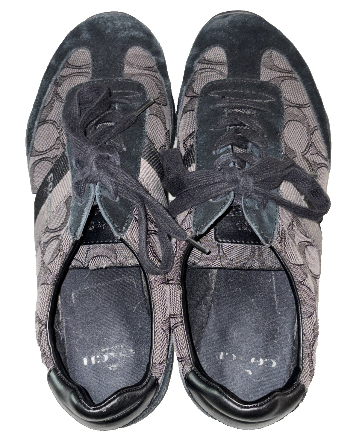 Coach CC Monogram Suede Canvas Black Gray Lace Up Casual Kelson Sneakers Sz 6.5
