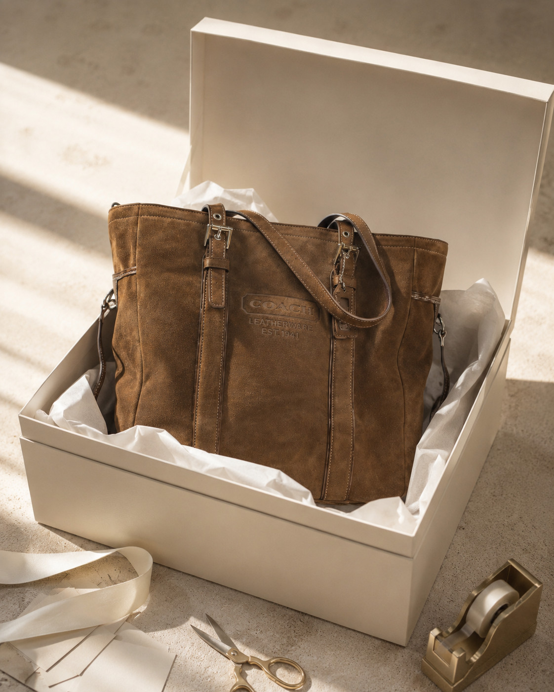 Coach Gallery Large Brown Suede Leather Tote Shoulder Bag Silver Hardware