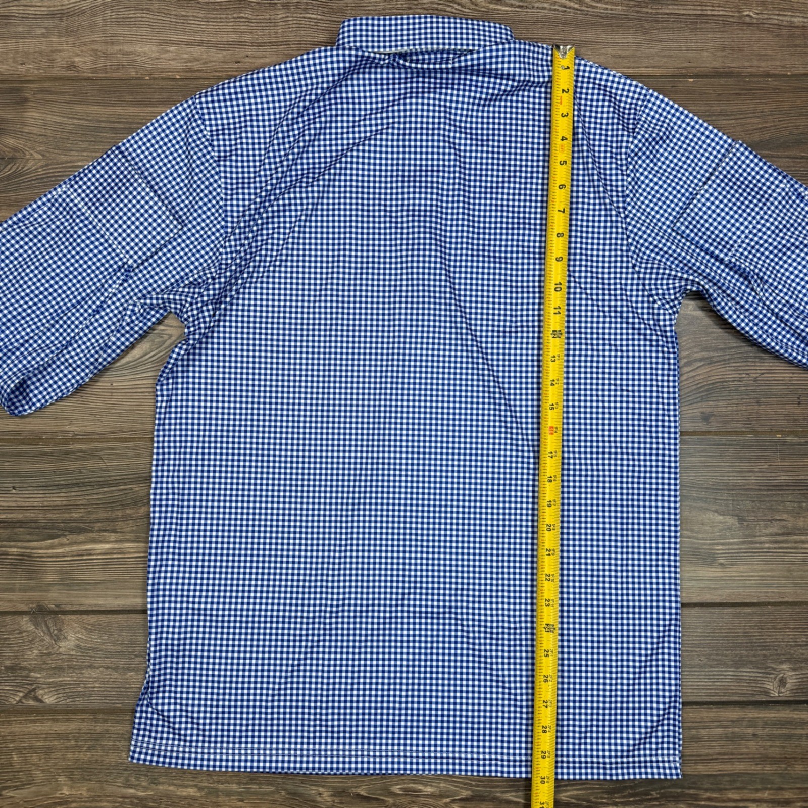 Collars & Co Mens Size Large Long Sleeve Oxford Polo Shirt Blue Gingham Stretch