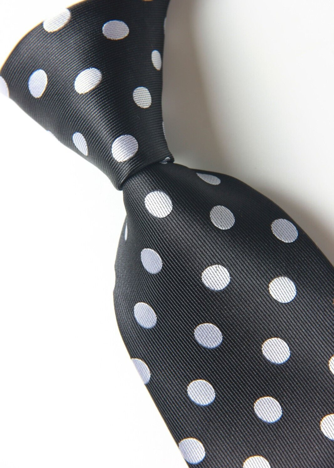 Classic Polka Dot Black White JACQUARD WOVEN 100% Silk Men’s Necktie Tie